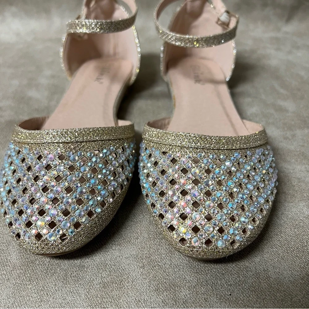 Link girls bejeweled diamond rose gold closed-toed d'orsay DRESS SANDALS Sz2